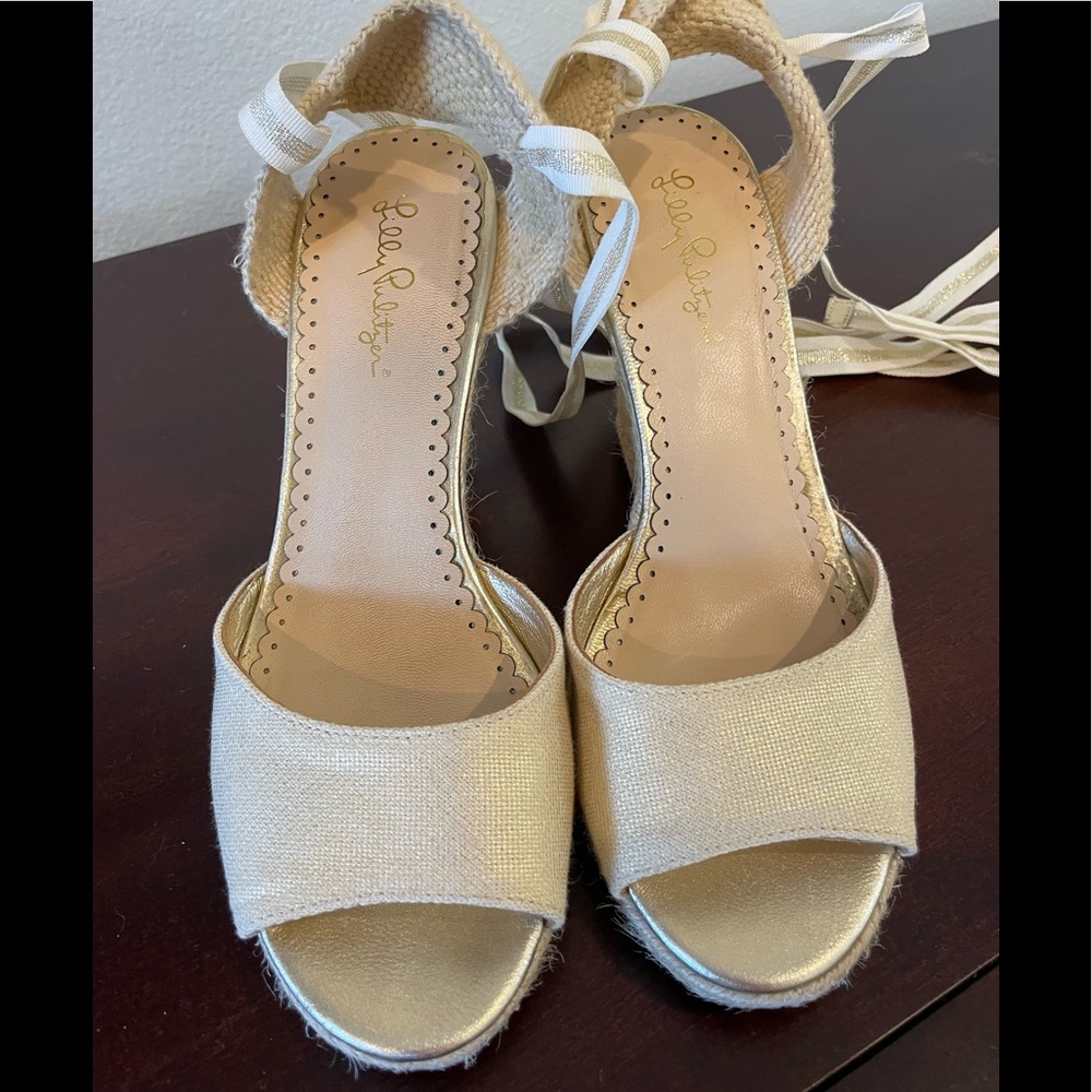 Lilly Pulitzer Womens Alyssa Gold Metal Espadrilles Size 9